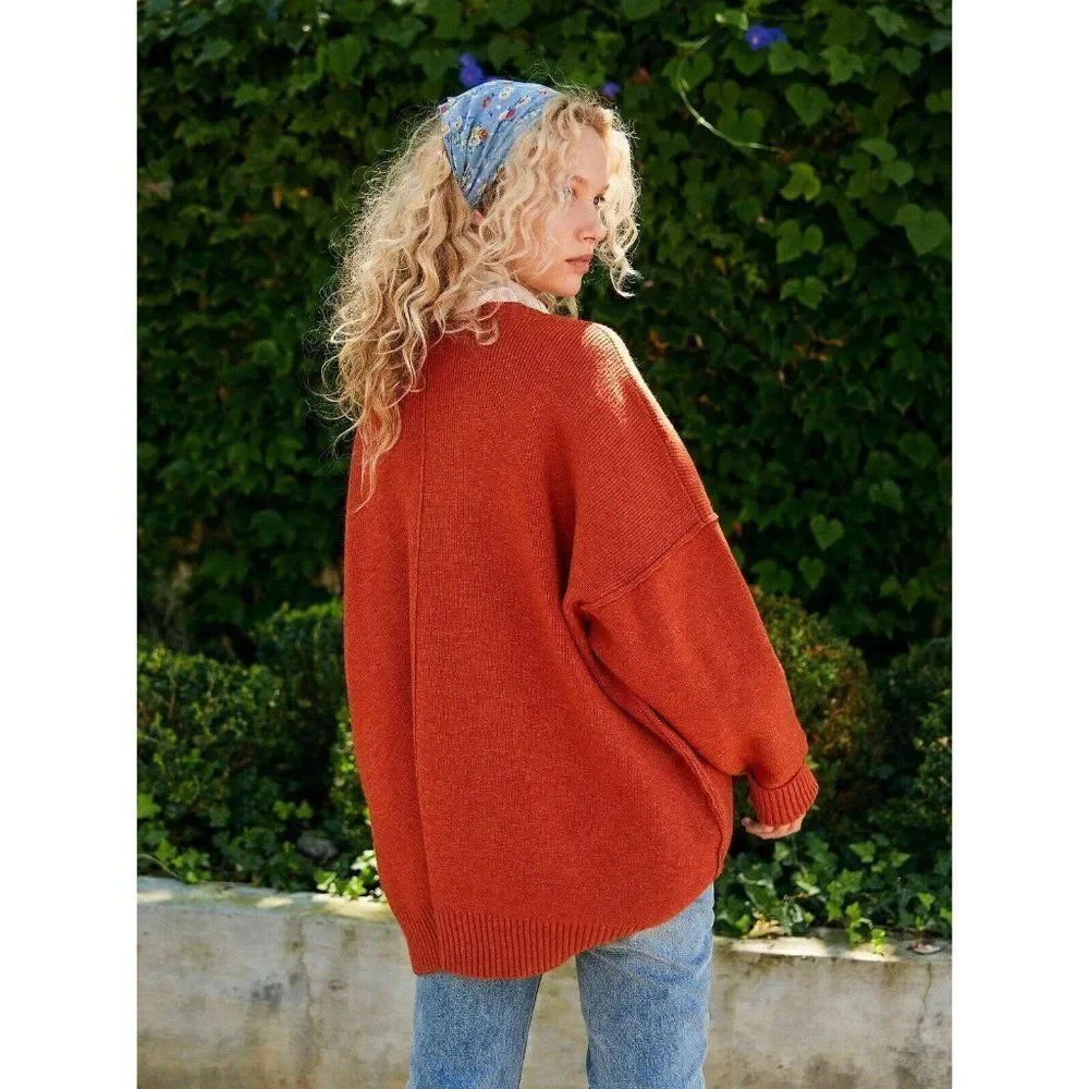 NWT FREE PEOPLE Sz M EAST SIDE OVERSIZED CARDIGAN CARDI SWEATER IN NEUTRAL